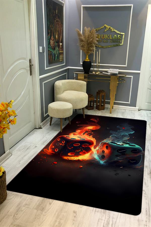 Kaymaz Taban Yıkanabilir Dijital Baskı Dekoratif Modern Desenli Dot Taban Halı CAS04