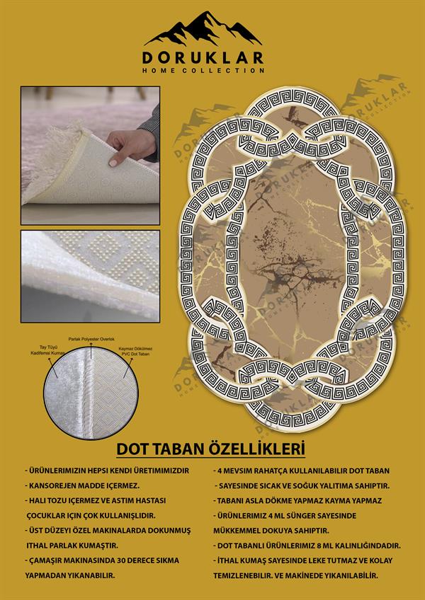 Kaymaz Taban Yıkanabilir Dijital Baskı Dekoratif Modern Desenli Elegance Serisi Lazer Kesim Dot Taban Halı ELG08