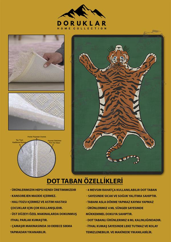 Kaymaz Taban Yıkanabilir Dijital Baskı Dekoratif Modern Desenli Dora Serisi Dot Taban Halı DR12