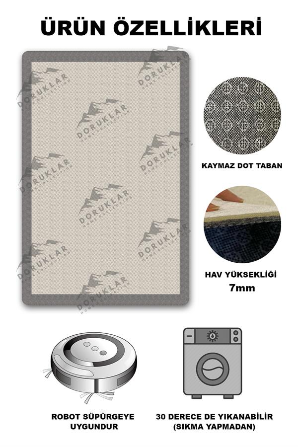 Kaymaz Taban Yıkanabilir Dijital Baskı Dekoratif Modern Desenli Dot Taban Halı Zen Serisi ZEN09