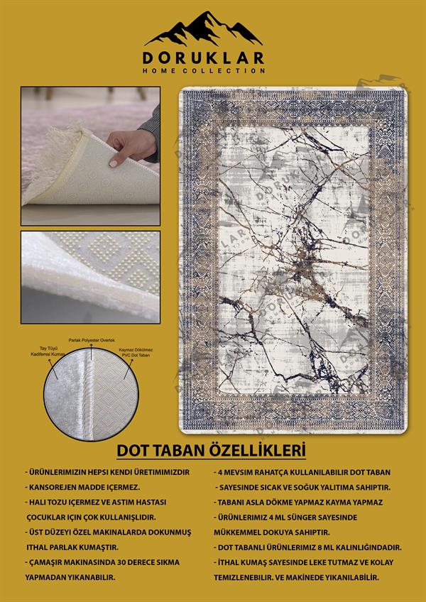 Kaymaz Taban Yıkanabilir Dijital Baskı Dekoratif Modern Desenli Dot Taban Halı Nova Serisi NV26