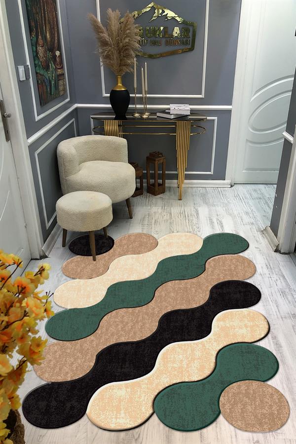 Kaymaz Taban Yıkanabilir Dijital Baskı Dekoratif Modern Desenli Elegance Serisi Lazer Kesim Dot Taban Halı ELG37