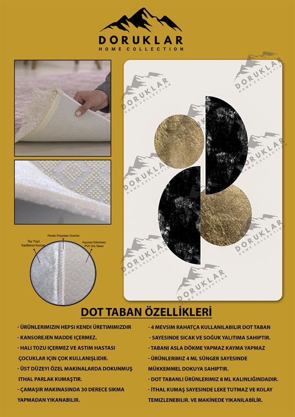 Kaymaz Taban Yıkanabilir Dijital Baskı Dekoratif Modern Desenli Dot Taban Halı Soft  Serisi SFT27