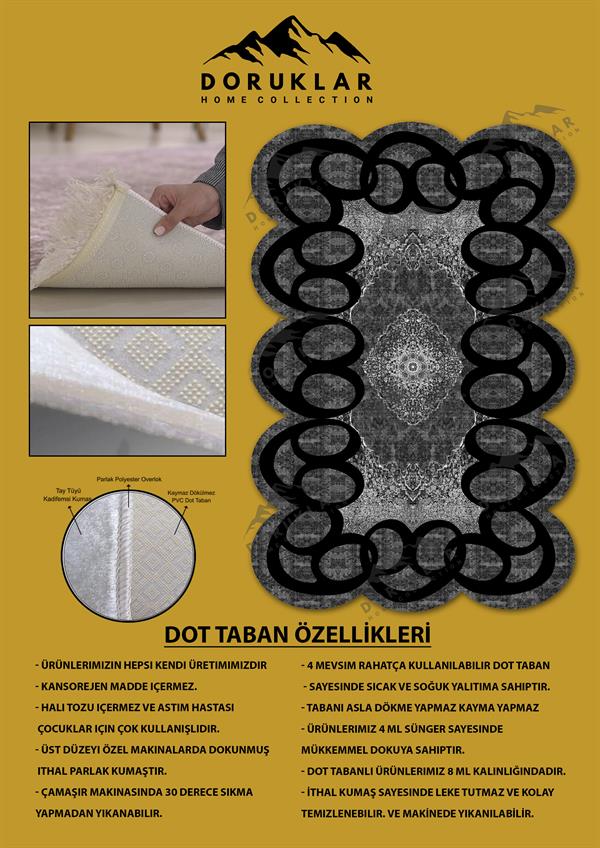 Kaymaz Taban Yıkanabilir Dijital Baskı Dekoratif Modern Desenli Elegance Serisi Lazer Kesim Dot Taban Halı ELG58