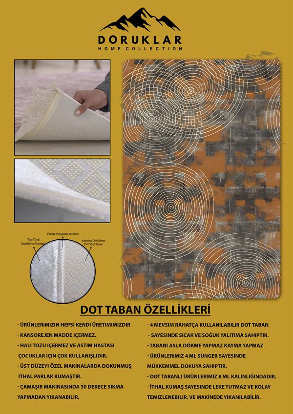 Kaymaz Taban Yıkanabilir Dijital Baskı Dekoratif Modern Desenli Dot Taban Halı Nes V2 Serisi NES012