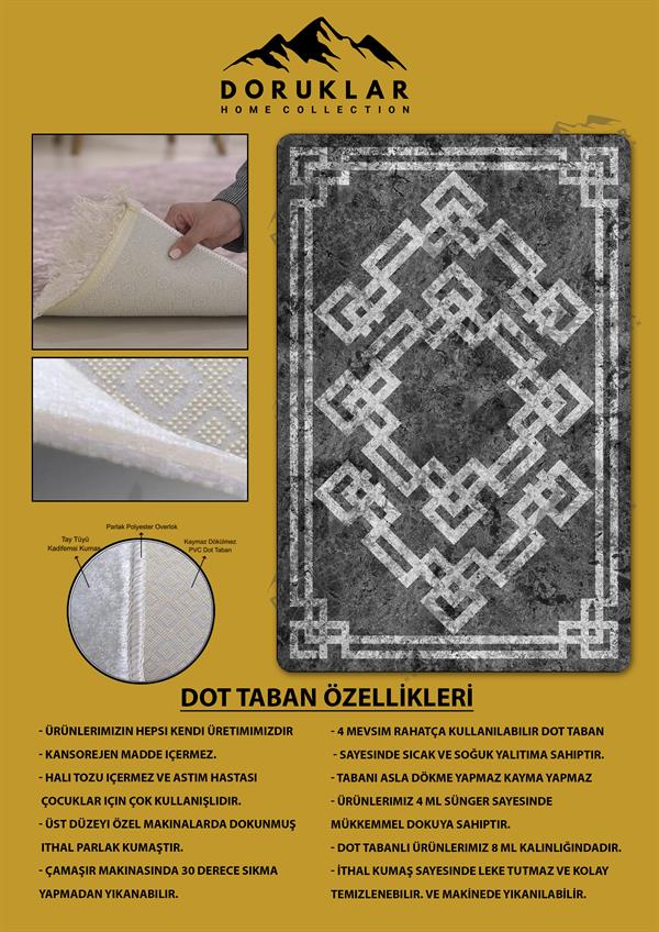 Kaymaz Taban Yıkanabilir Dijital Baskı Dekoratif Modern Desenli Dot Taban Halı Nova Serisi NV87