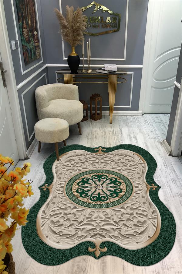 Kaymaz Taban Yıkanabilir Dijital Baskı Dekoratif Modern Desenli Elegance Serisi Lazer Kesim Dot Taban Halı ELG14