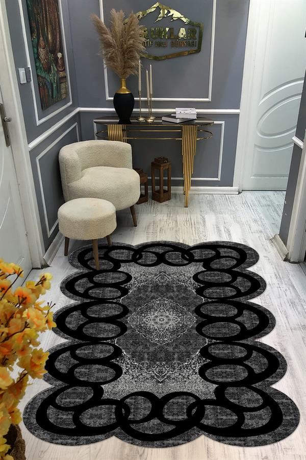 Kaymaz Taban Yıkanabilir Dijital Baskı Dekoratif Modern Desenli Elegance Serisi Lazer Kesim Dot Taban Halı ELG58