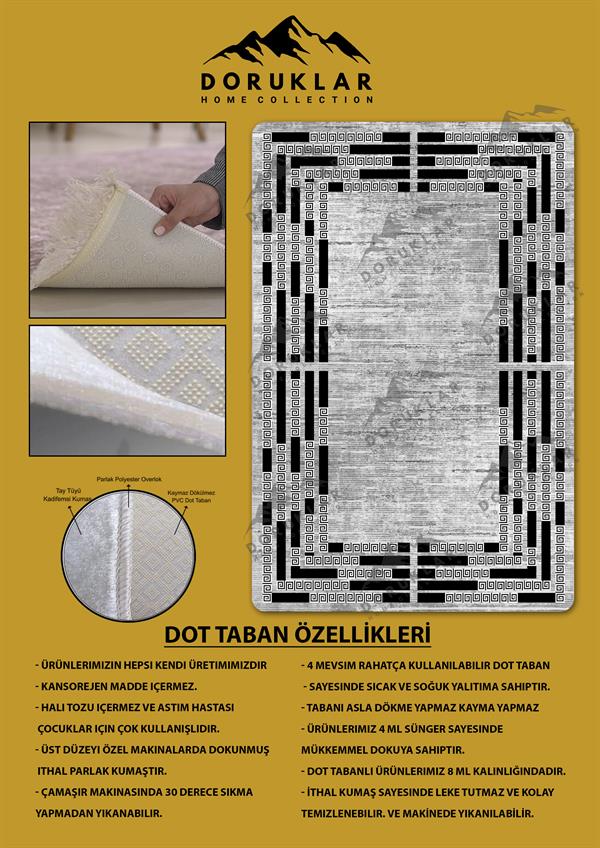 Kaymaz Taban Yıkanabilir Dijital Baskı Dekoratif Modern Desenli Dot Taban Halı Nova Serisi NV95