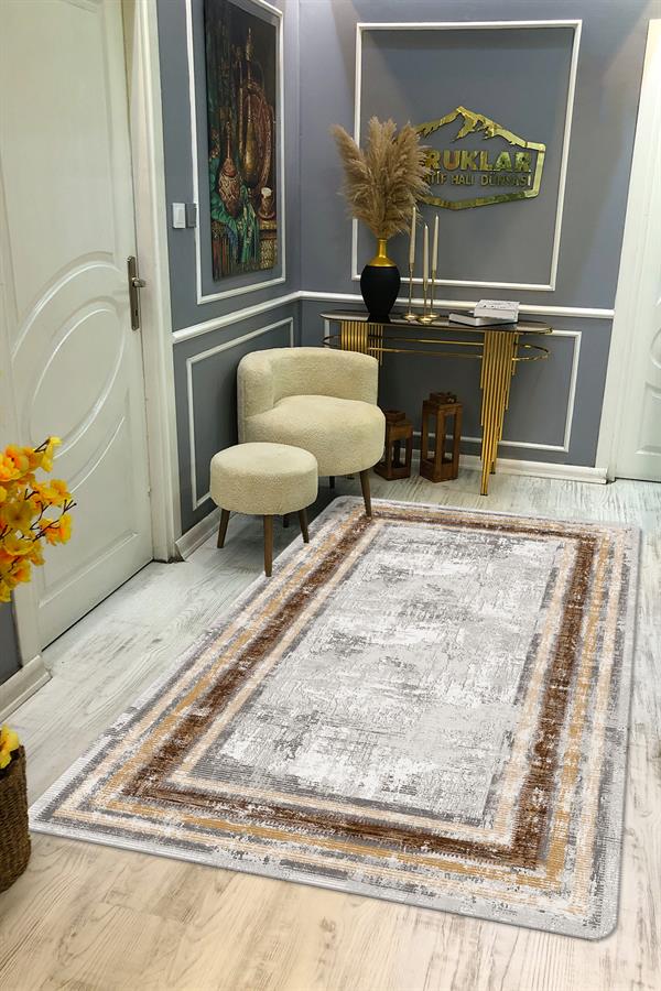Kaymaz Taban Yıkanabilir Dijital Baskı Eskitme Desenli Salon Halısı