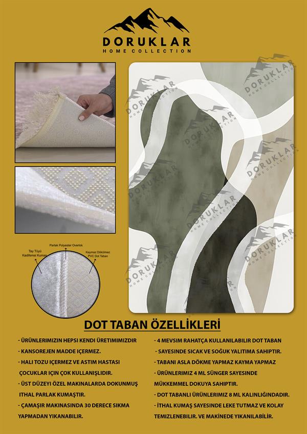 Kaymaz Taban Yıkanabilir Dijital Baskı Dekoratif Modern Desenli Dot Taban Halı Soft  Serisi SFT32