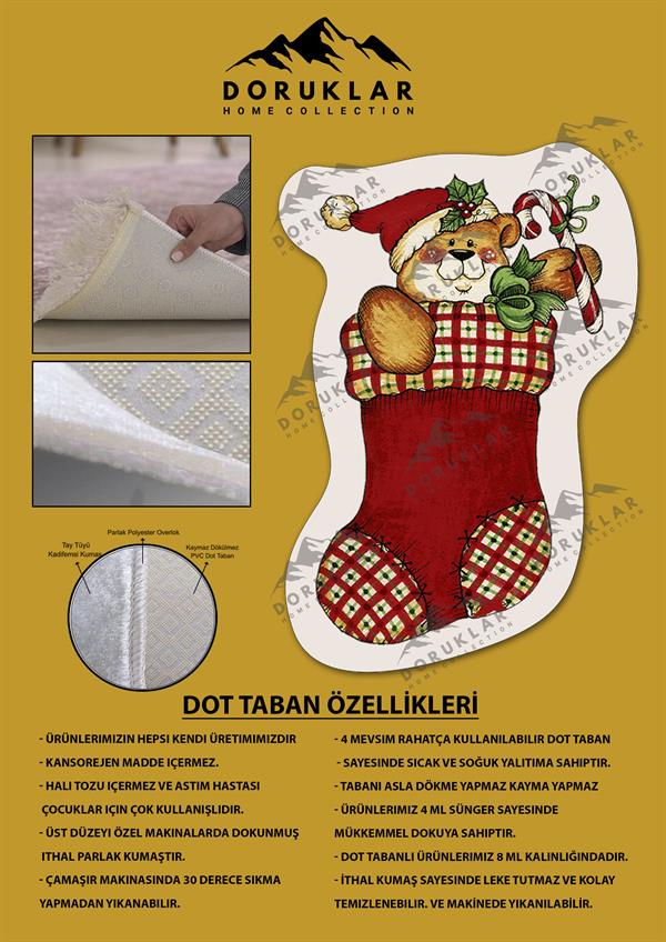 Kaymaz Taban Yıkanabilir Dijital Baskı Yılbaşı Desenli Dot Taban Halı