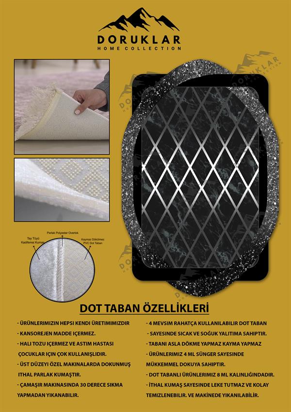 Kaymaz Taban Yıkanabilir Dijital Baskı Dekoratif Modern Desenli Elegance Serisi Lazer Kesim Dot Taban Halı ELG11
