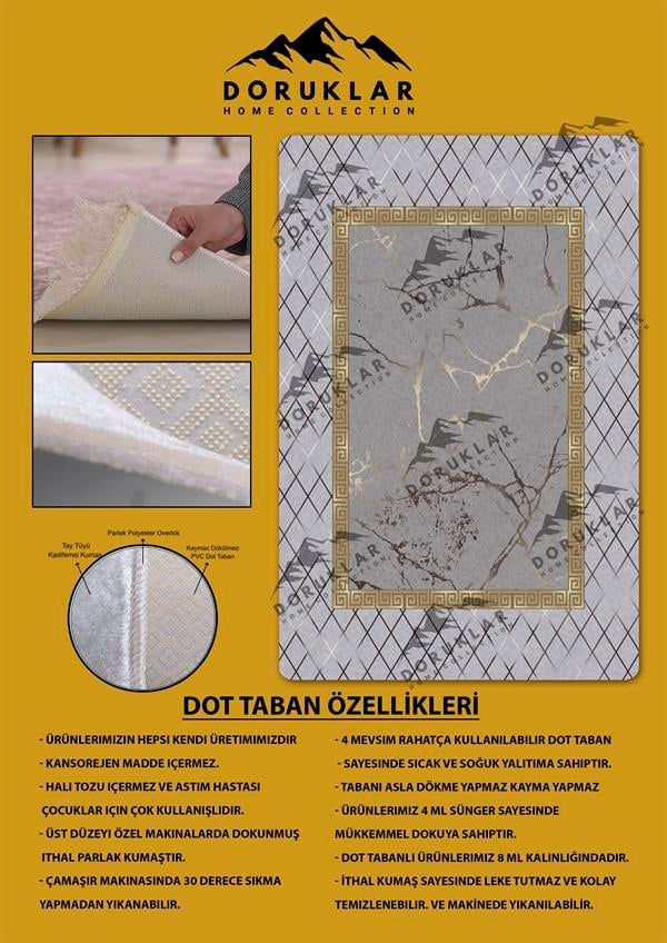Kaymaz Taban Yıkanabilir Dijital Baskı Çerçeveli Mermer Desenli Halı