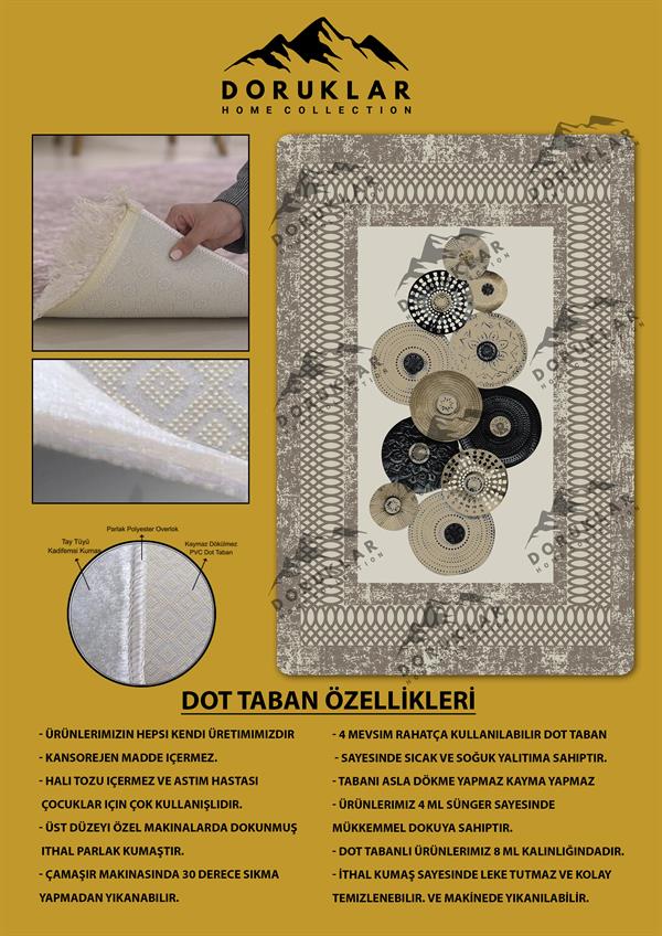 Kaymaz Taban Yıkanabilir Dijital Baskı Çerçeveli Desenli Halı