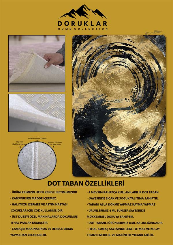 Kaymaz Taban Yıkanabilir Dijital Baskı Dekoratif Modern Desenli Dot Taban Halı Soft  Serisi SFT02