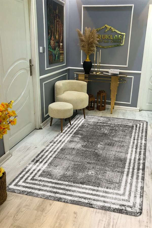 Kaymaz Taban Yıkanabilir Dijital Baskı Eskitme Desenli Salon Halısı