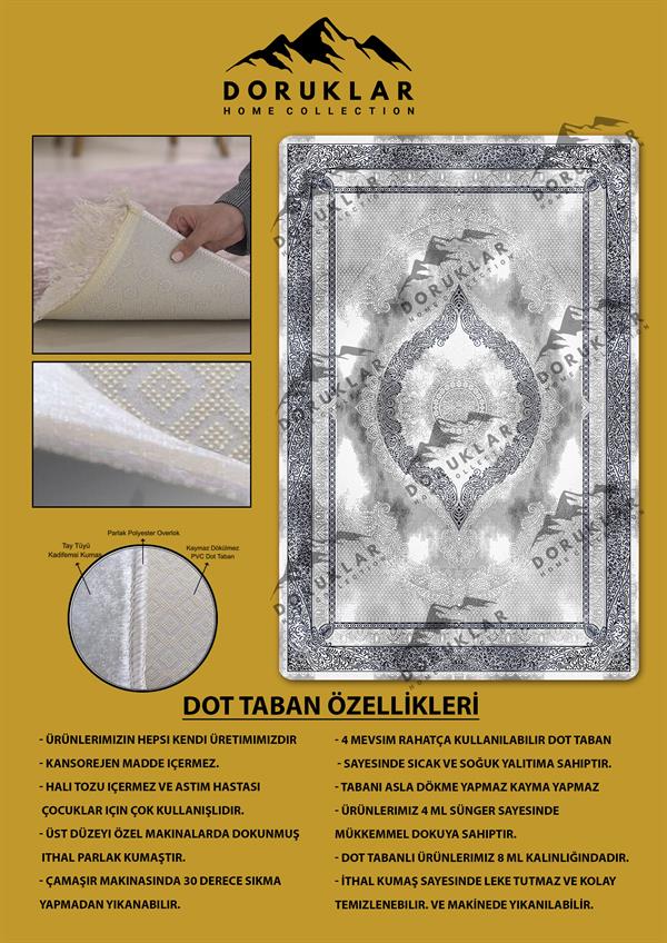 Kaymaz Taban Yıkanabilir Dijital Baskı Modern Klasik Desenli Halı