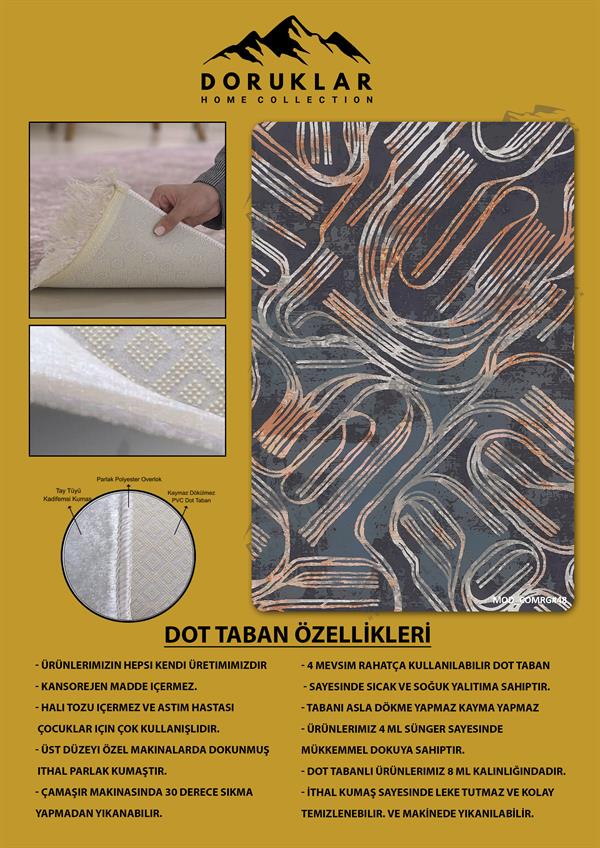 Kaymaz Taban Yıkanabilir Dijital Baskı Dekoratif Modern Desenli Dot Taban Halı Nes V2 Serisi NES011