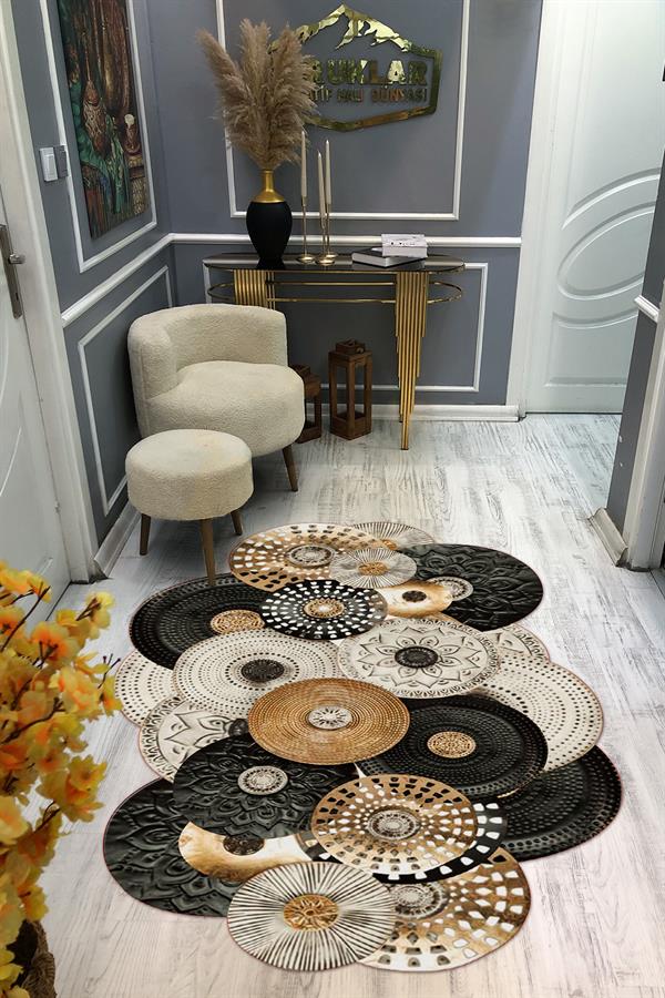 Kaymaz Taban Yıkanabilir Dijital Baskı Dekoratif Modern Desenli Elegance Serisi Lazer Kesim Dot Taban Halı ELG79