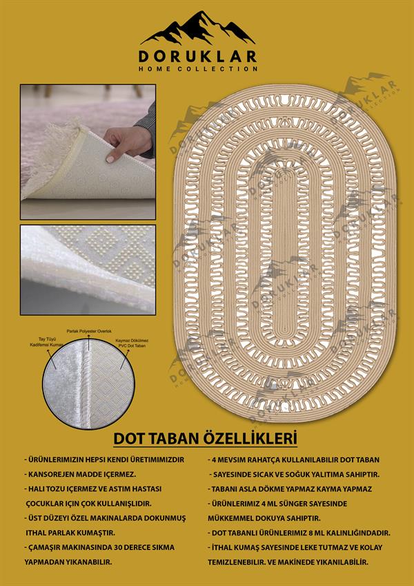 Kaymaz Taban Yıkanabilir Dijital Baskı Oval Kesim Dekoratif Modern Desenli Dot Taban Halı OVAL020