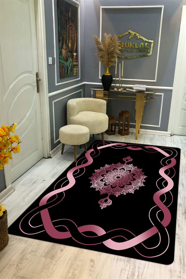 Kaymaz Taban Yıkanabilir Dijital Baskı Çizgili Ortası Desenli Halı