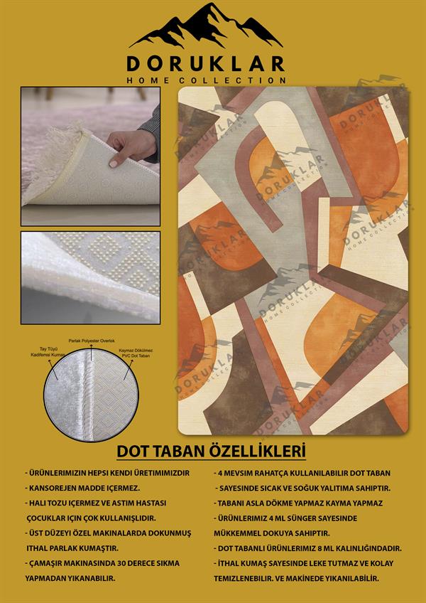 Kaymaz Taban Yıkanabilir Dijital Baskı Dekoratif Modern Desenli Marry Serisi Dot Taban Halı MRY08