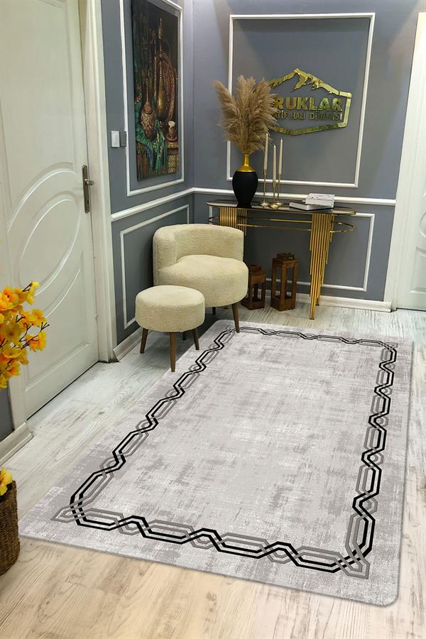 Kaymaz Taban Yıkanabilir Dijital Baskı Çizgili Eskitme Desenli Halı