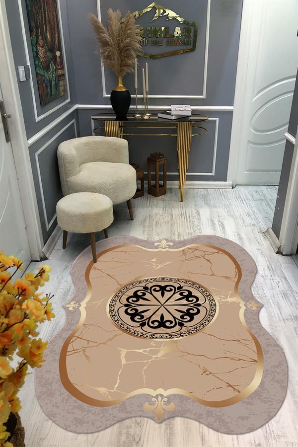 Kaymaz Taban Yıkanabilir Dijital Baskı Dekoratif Modern Desenli Elegance Serisi Lazer Kesim Dot Taban Halı ELG15