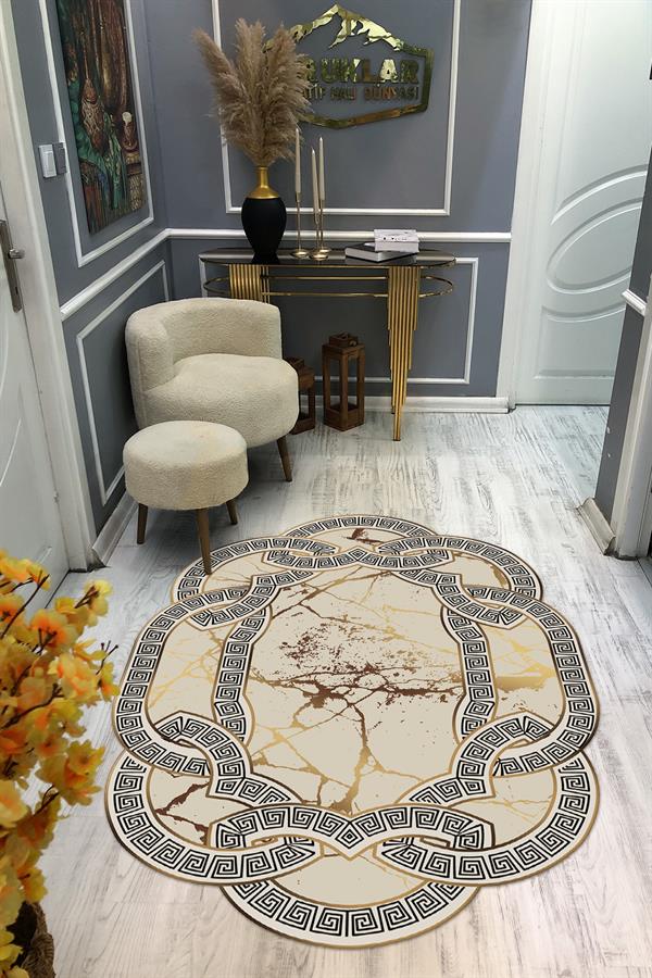Kaymaz Taban Yıkanabilir Dijital Baskı Dekoratif Modern Desenli Elegance Serisi Lazer Kesim Dot Taban Halı ELG07