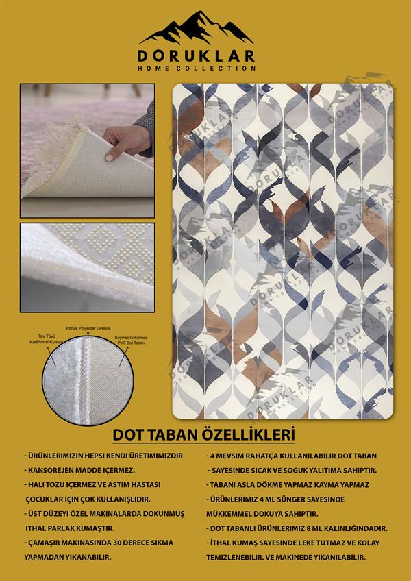 Kaymaz Taban Yıkanabilir Dijital Baskı Dekoratif Modern Desenli Dot Taban Halı Nes V2 Serisi NES017