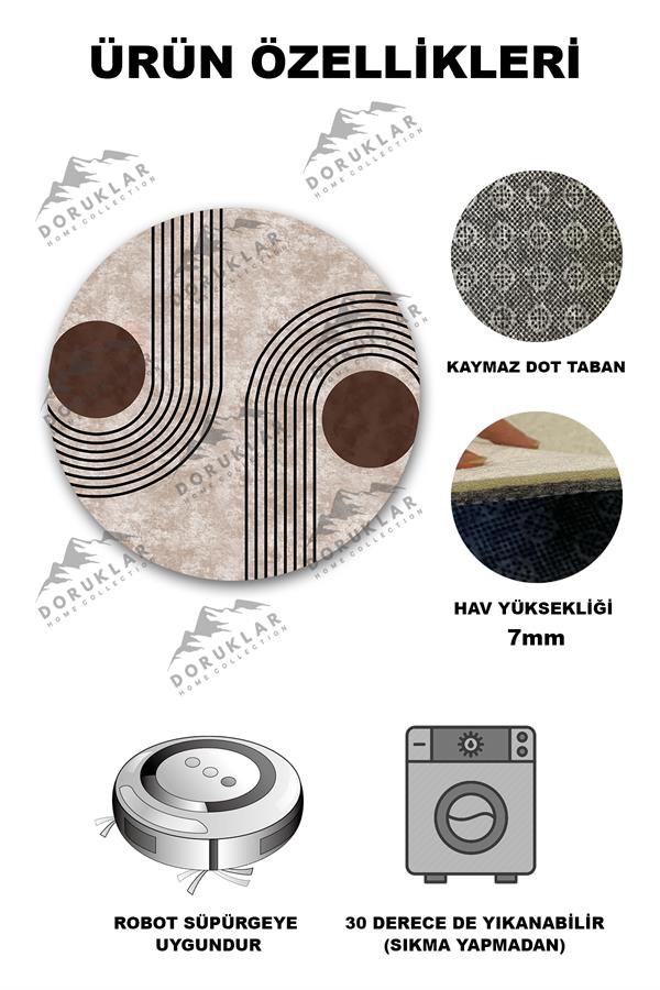 Kaymaz Taban Yıkanabilir Dijital Baskı Dekoratif Modern Desenli Yuvarlak Dot Taban Halı NH002