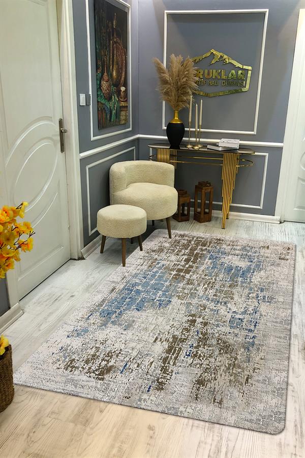 Kaymaz Taban Yıkanabilir Dijital Baskı Eskitme Desenli Salon Halısı