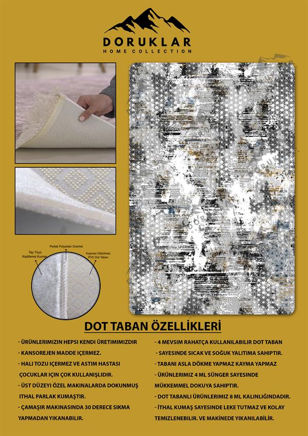 Kaymaz Taban Yıkanabilir Dijital Baskı Dekoratif Modern Desenli Dot Taban Halı Nova Serisi NV41