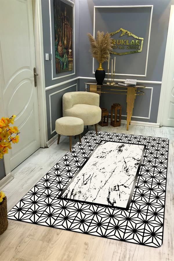 Kaymaz Taban Yıkanabilir Dijital Baskı Dekoratif Modern Desenli Dot Taban Halı Nova Serisi NV79