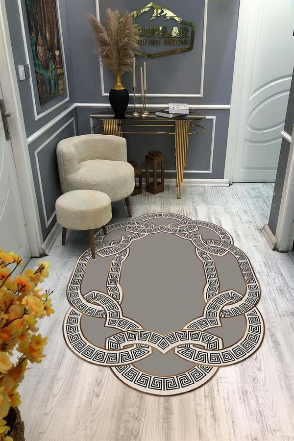 Kaymaz Taban Yıkanabilir Dijital Baskı Lazer Kesimli Modern Desenli Dot Taban Halı