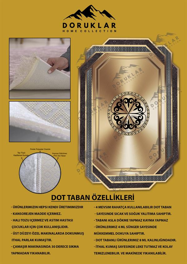 Kaymaz Taban Yıkanabilir Dijital Baskı Dekoratif Modern Desenli Elegance Serisi Lazer Kesim Dot Taban Halı ELG76