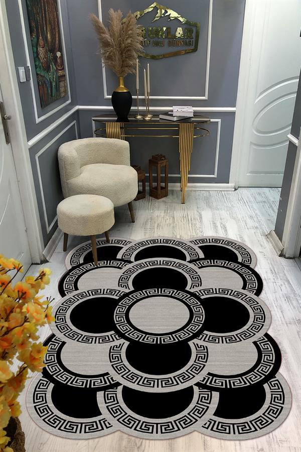 Kaymaz Taban Yıkanabilir Dijital Baskı Dekoratif Modern Desenli Elegance Serisi Lazer Kesim Dot Taban Halı ELG62