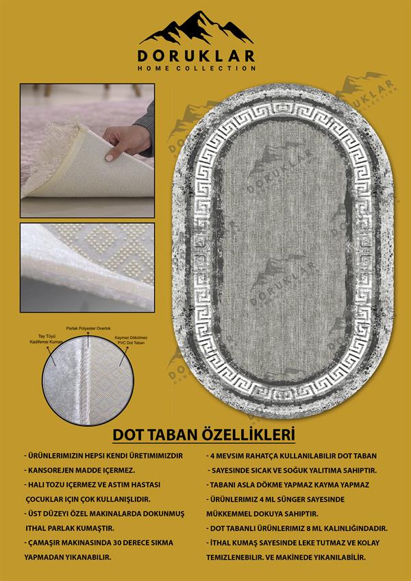 Kaymaz Taban Yıkanabilir Dijital Baskı Oval Kesim Dekoratif Modern Desenli Dot Taban Halı OVAL008