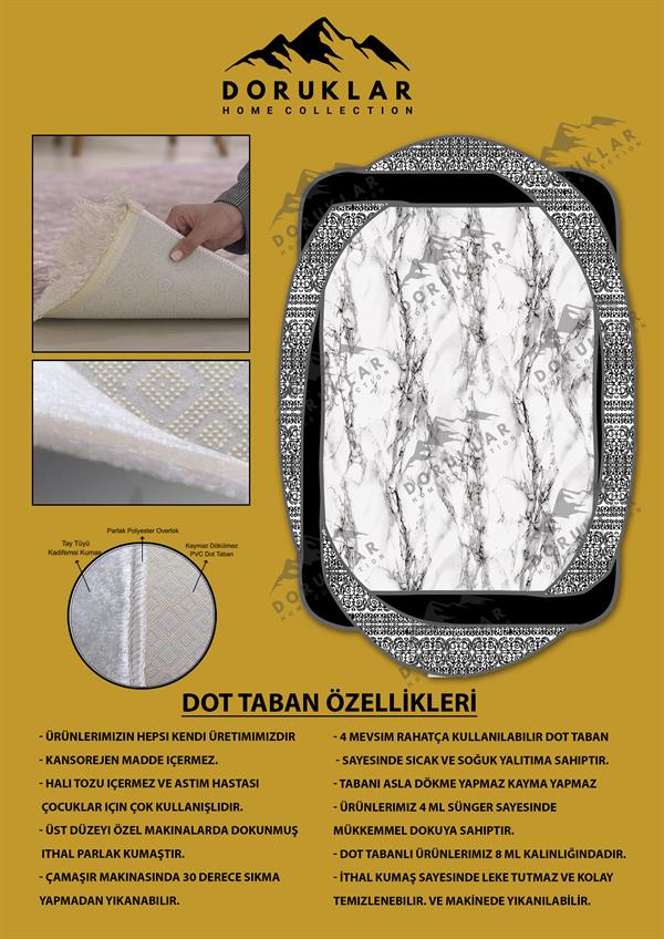 Kaymaz Taban Yıkanabilir Dijital Baskı Dekoratif Modern Desenli Elegance Serisi Lazer Kesim Dot Taban Halı ELG12