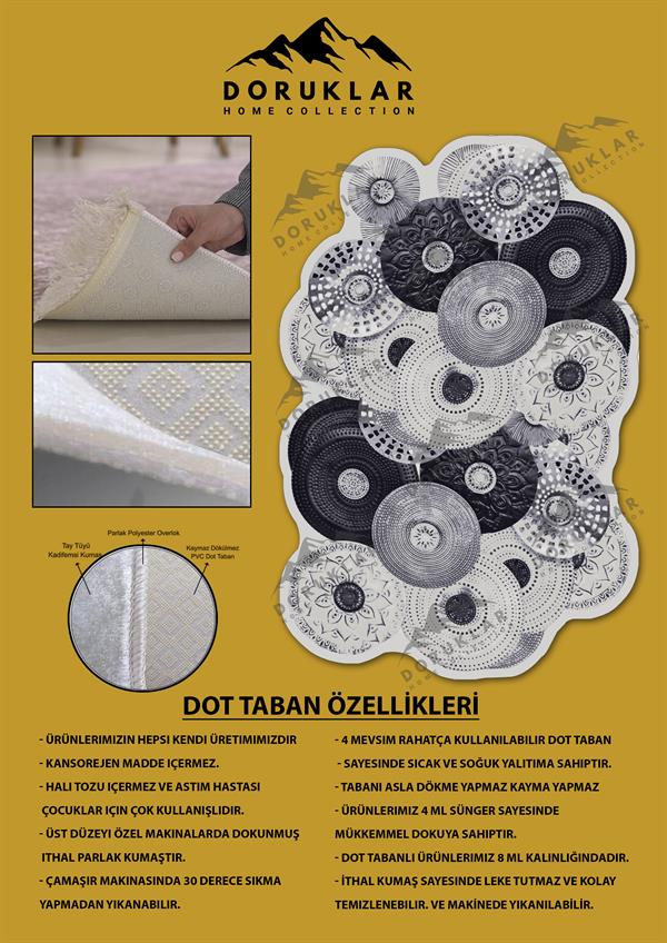 Kaymaz Taban Yıkanabilir Dijital Baskı Dekoratif Modern Desenli Elegance Serisi Lazer Kesim Dot Taban Halı ELG80