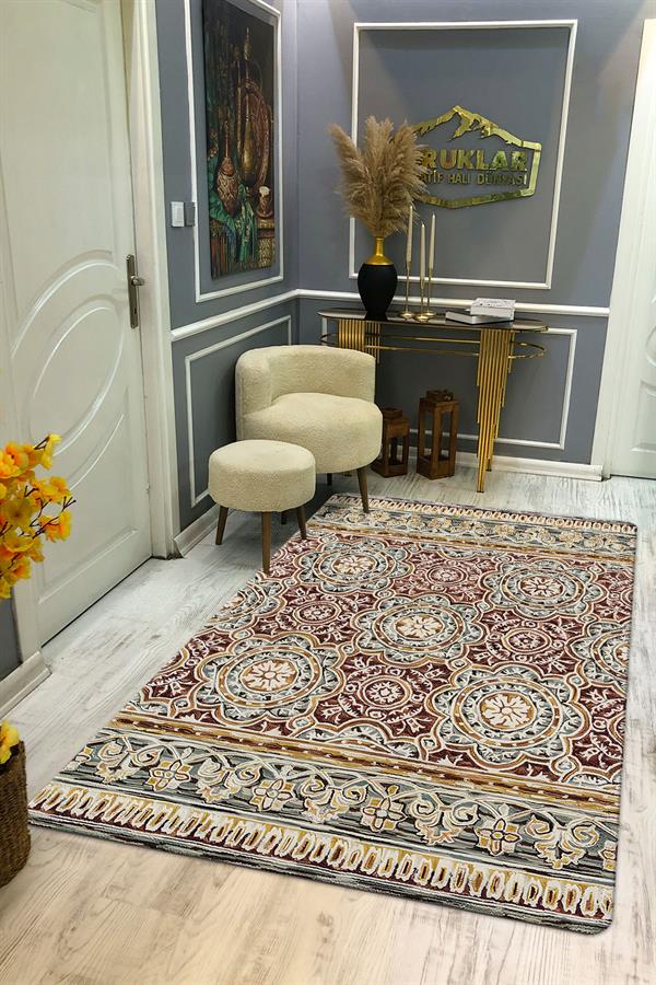 Kaymaz Taban Yıkanabilir Dijital Baskı Dekoratif Modern Desenli Dora Serisi Dot Taban Halı DR26