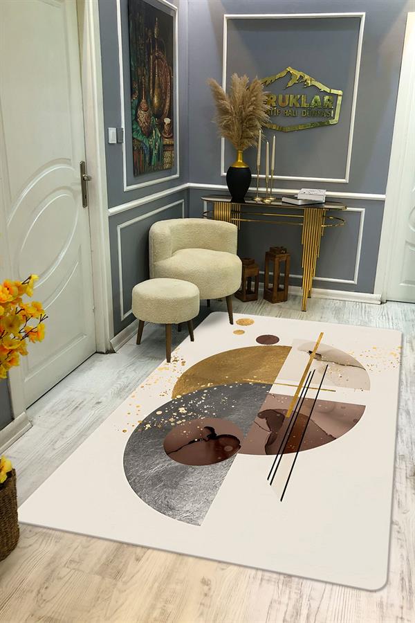 Kaymaz Taban Yıkanabilir Dijital Baskı Dekoratif Modern Desenli Dot Taban Halı Soft  Serisi SFT29