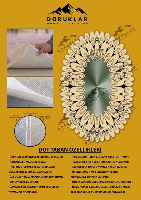 Kaymaz Taban Yıkanabilir Dijital Baskı Lazer Kesimli Yeşil Damlacık Desenli Dot Taban Halı
