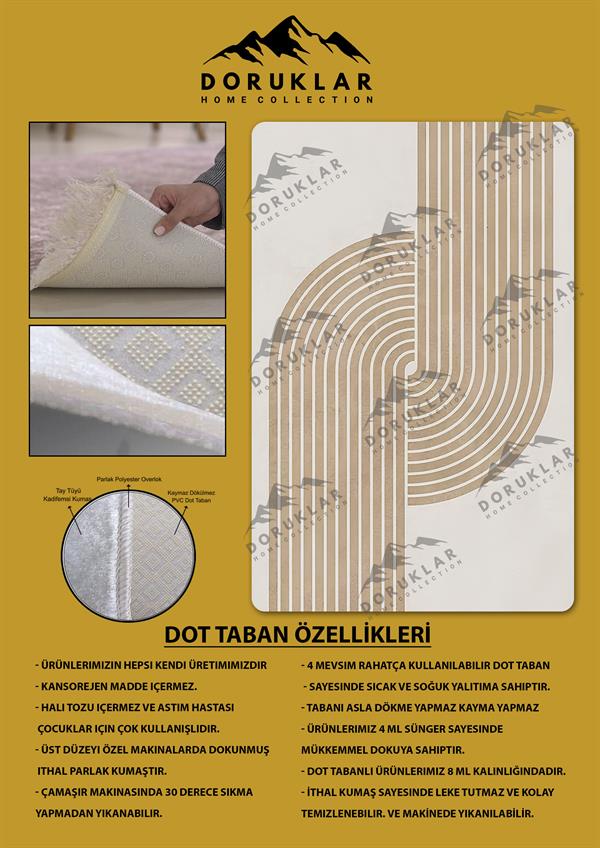 Kaymaz Taban Yıkanabilir Dijital Baskı Dekoratif Modern Desenli Dot Taban Halı Soft  Serisi SFT24