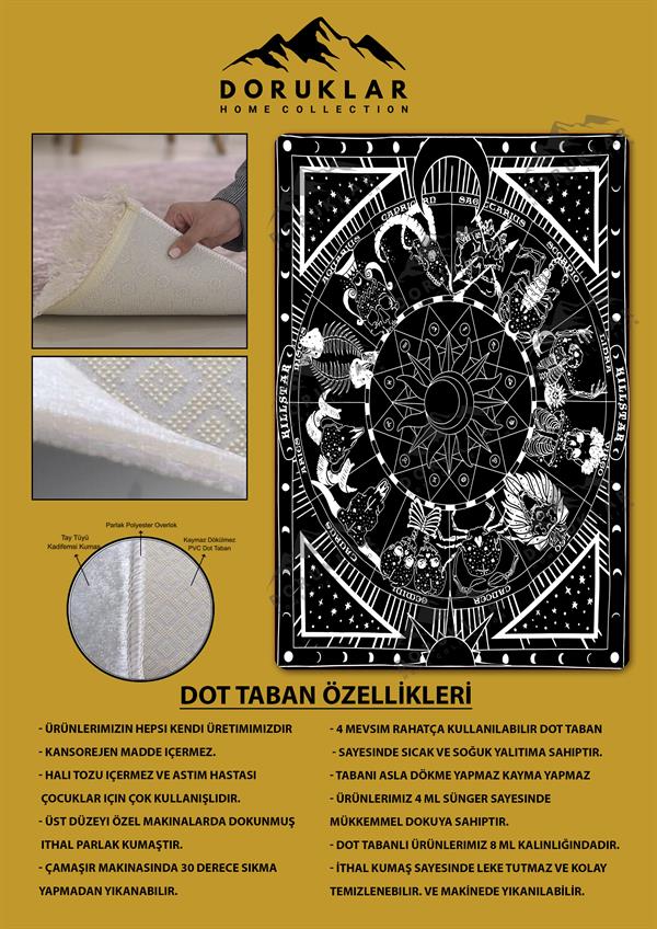 Kaymaz Taban Yıkanabilir Dijital Baskı Dekoratif Modern Desenli Dot Taban Halı Nes V2 Serisi NES023