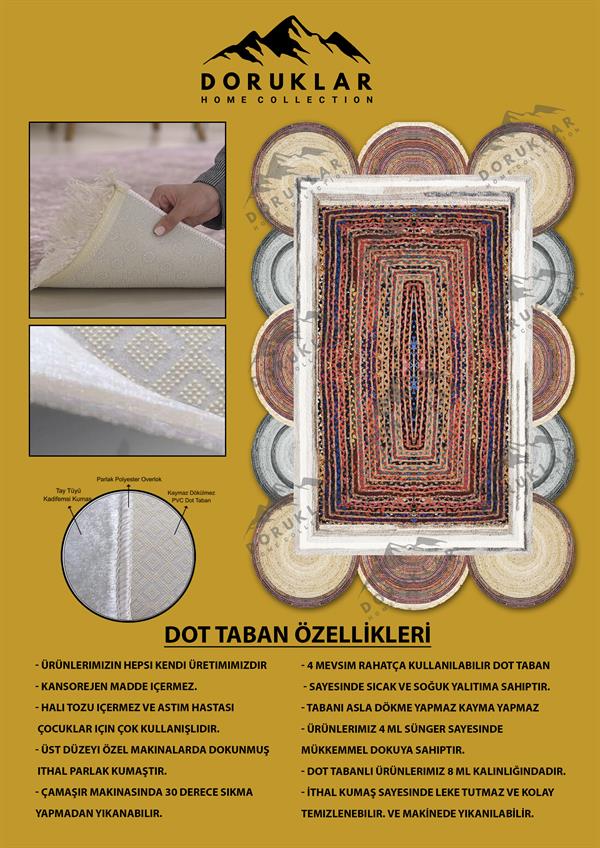 Kaymaz Taban Yıkanabilir Dijital Baskı Dekoratif Modern Desenli Elegance Serisi Lazer Kesim Dot Taban Halı ELG60