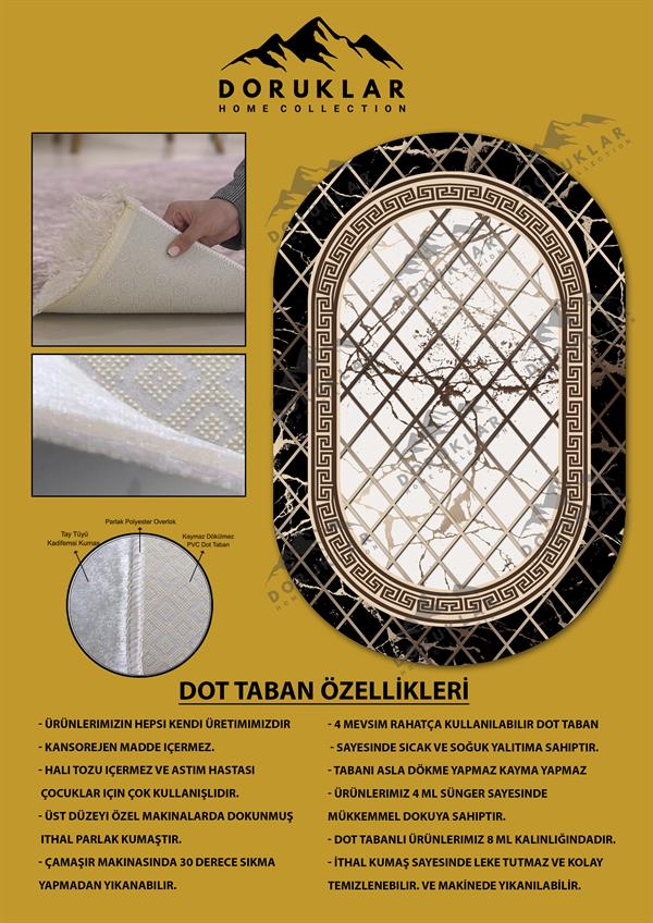 Kaymaz Taban Yıkanabilir Dijital Baskı Oval Kesim Dekoratif Modern Desenli Dot Taban Halı OVAL015