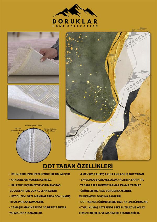 Kaymaz Taban Yıkanabilir Dijital Baskı Dekoratif Modern Desenli Dot Taban Halı Soft  Serisi SFT08