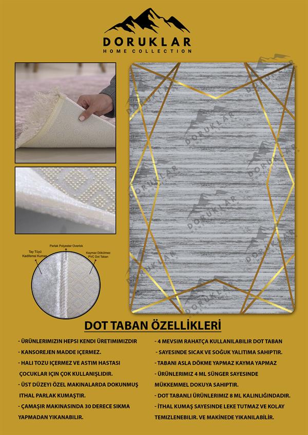 Kaymaz Taban Yıkanabilir Dijital Baskı Dekoratif Modern Desenli Dot Taban Halı Nova Serisi NV130